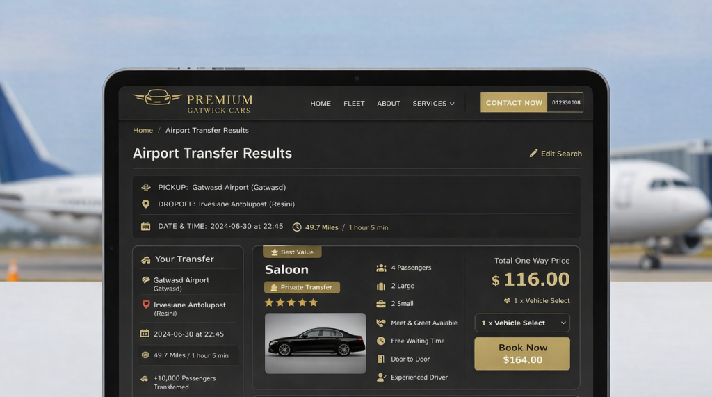 Transparent pricing display for Gatwick Airport Transfer Service
